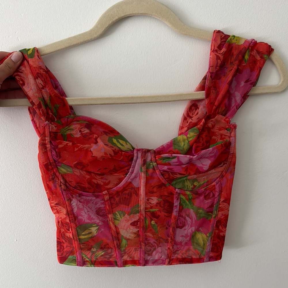 Floral Red and Pink Women's Top